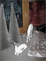 Wow! White/ Silver Reindeer & 2 Brush Trees/ Skirt