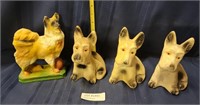 4 VTG. CHALKWARE DOG FIGURINES