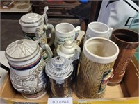FLAT BOX OF ASSORTED CERAMIC BEER STEINS