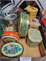 FLAT BOX OF VTG. TINS & CANISTERS