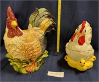 2 CERAMIC LIDDED CHICKEN CANISTERS