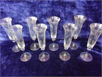 Set of 8 Etched Glass Flutes