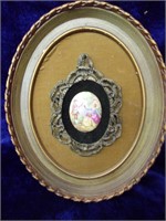 Porcelain Courting Scene in Ornate Oval Frame