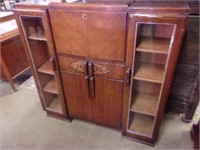 Oak Drop Front Secretary with Side Bookcases
