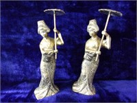 Elegant Brass Geisha Figurines