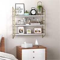White Floating Shelves Wall Mounted with Gold
