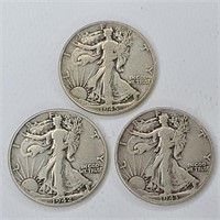 1942, 43, 45 US Walking Liberty Silver Halves