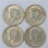 Four 1964 Silver Kennedy Halves JFK US Coin