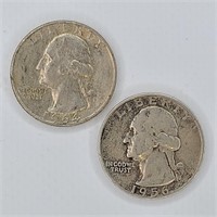 1964 & 1956 US Silver Washington Quarters