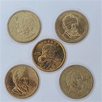 5 - US $1 Coins - 2000, 2011 Grant, Buchanan