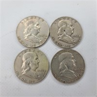 Four - US Franklin Half Dollars Silver Coins