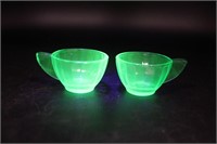Pair of Vintage Uranium Glass Espresso Cups