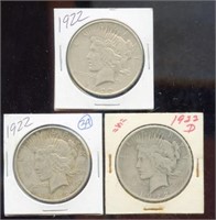 (3) Peace Silver Dollars Various Dates - See PIcs