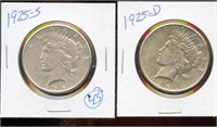 (2) Peace Silver Dollars 1925 S, 1925 D