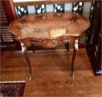 OVAL INLAID PARLOR TABLE WITH BRASS TRIM FRENCH