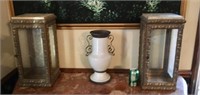 PR OF FRENCH STYLE MARBLE TOP SIDE LIGHT CABINETS