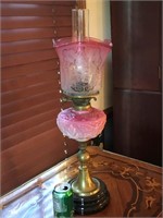 19TH CENTURY CRANBERRY PARLOR DOUBLE BURNER LAMP