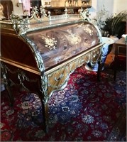 INCREDIBLE INLAID FRENCH CYLINDER TOP DESK