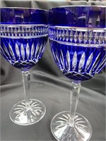 PAIR WATERFORD CRYSTAL GOBLETS BLUE & CLEAR #1