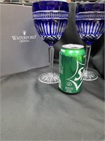 PAIR WATERFORD CRYSTAL GOBLETS BLUE & CLEAR #3