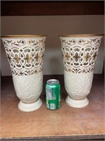 PAIR OF TALL LENOX PIERCED VASES CANDLE HOLDERS