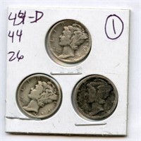 (9) Mercury Dimes Various Dates - See Pictures