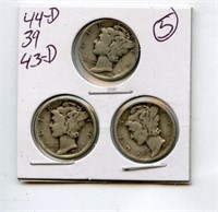 (9) Mercury Dimes Various Dates - See Pictures