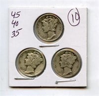 (9) Mercury Dimes Various Dates - See Pictures