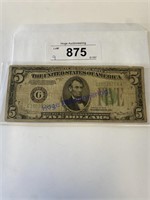 $5 1934 G FEDERAL RESERVE NOTE