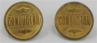 2 Antique Railroad Conductor Uniform Buttons -
