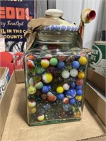 GLASS JAR W/MARBLES