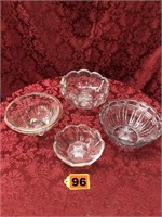 4 Antique Starburst Glass Bowls