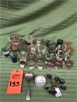 Assorted Shot Glasses, Metal Spoons