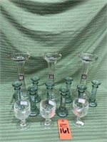 Tall Glass Vases, Green Glass Candlesticks