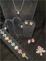Avon Necklace, Cloisonaye Earrings, Brooch,