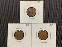 1916,1919-S & 1919S Wheat Cents