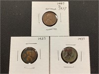 1937, 1937’ and 1937-D Wheat Cents