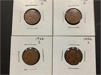 1946 S, 1946 S, 1946 S & 1946 D Wheat Cents