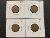 1951 S, 1951 S, 1951 S & 1951D Wheat Cents