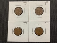 1953 – S, 1953 – S, 1953 & 1953 Wheat Cents