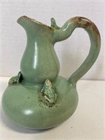 Vintage Asian Glazed Pitcher With Frogs