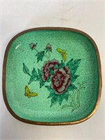 Chinese Enamel Metal Butterfly Rose Plate
