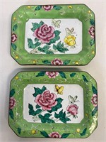 Chinese Enamel Metal Butterfly Rose Trays