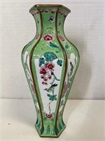 Chinese Enamel Metal Bird Flowers Vase