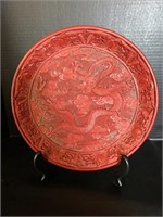 Antique Marked Cinnabar Dragon Plate