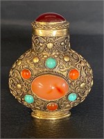 Antique Asian Bronze Filigree Snuff Bottle