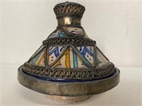 Moroccan Tajine Ceramic Polychrome and Metal
