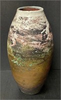 Tall Raku Art Pottery Vase