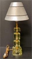 Lucite & Brass Mid Century Lamp W/ Aluminum Shade
