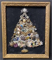 Vintage Framed Costume Jewelry Christmas Tree